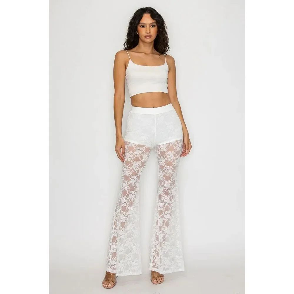 Wild Fable White Lace Sheer Flair Pants XL